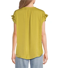 Gibson & Latimer Split V-Neck Cap Sleeve Woven Blouse