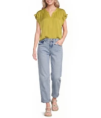 Gibson & Latimer Split V-Neck Cap Sleeve Woven Blouse