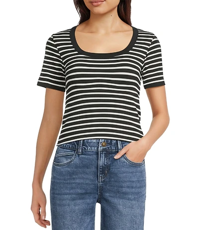 Gibson & Latimer Stretch Knit Stripe Square Neck Short Sleeve Shirt