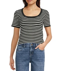 Gibson & Latimer Stretch Knit Stripe Square Neck Short Sleeve Shirt