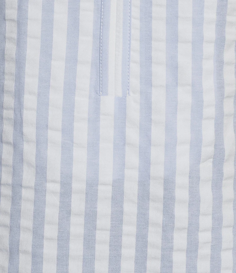 Gibson & Latimer Stripe Cotton Seersucker V-Neck 3/4 Bubble Sleeve Blouse