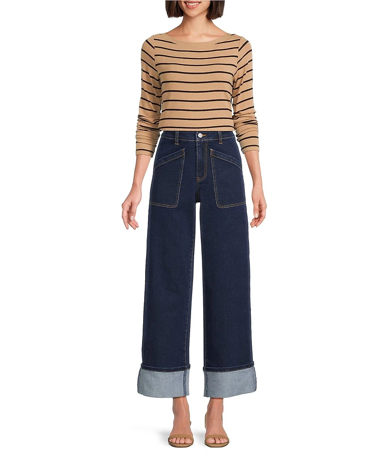 Gibson & Latimer Stripe Knit Boat Neck Long Sleeve Tee Shirt