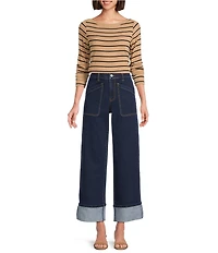Gibson & Latimer Stripe Knit Boat Neck Long Sleeve Tee Shirt