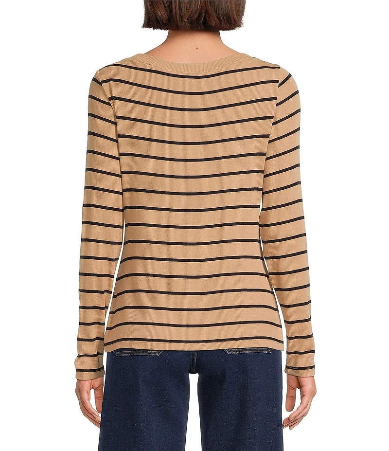 Gibson & Latimer Stripe Knit Boat Neck Long Sleeve Tee Shirt