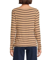 Gibson & Latimer Stripe Knit Boat Neck Long Sleeve Tee Shirt