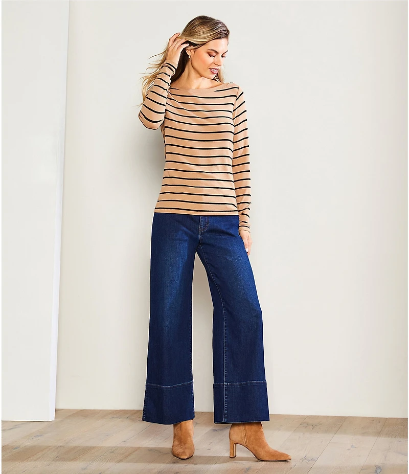 Gibson & Latimer Stripe Knit Boat Neck Long Sleeve Tee Shirt