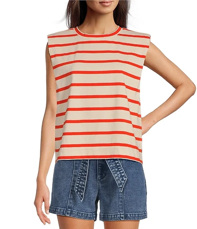 Gibson & Latimer Stripe Knit Crew Neck Sleeveless Muscle Tee Shirt