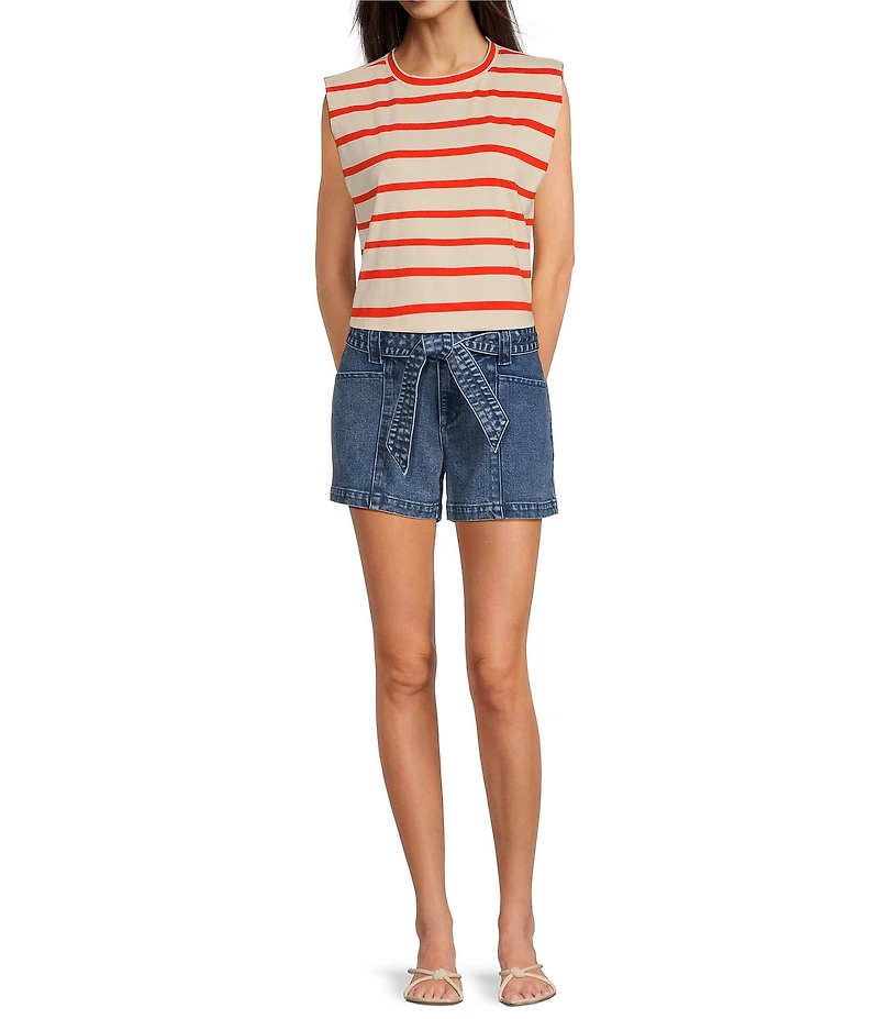 Gibson & Latimer Stripe Knit Crew Neck Sleeveless Muscle Tee Shirt