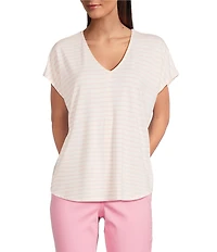 Gibson & Latimer Stripe Print Short Sleeve V-Neck Knit Shirt