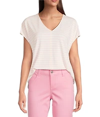 Gibson & Latimer Stripe Print Short Sleeve V-Neck Knit Shirt