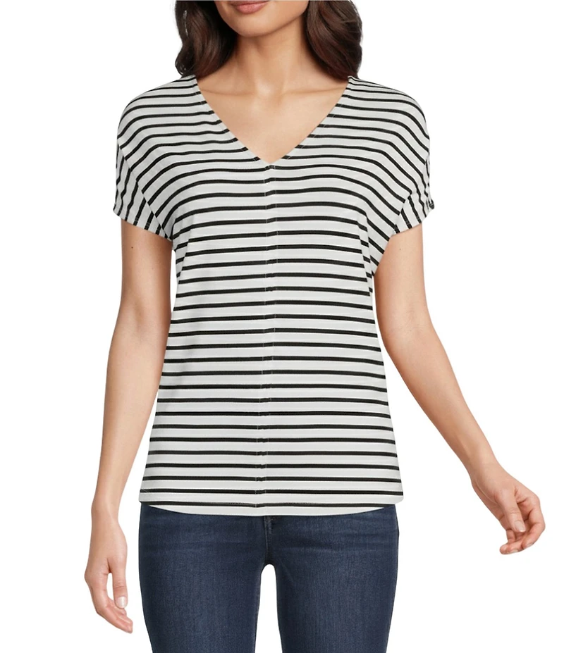 Gibson & Latimer Stripe Print Short Sleeve V-Neck Knit Shirt