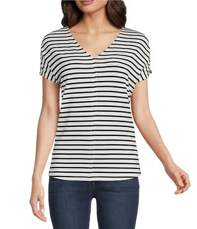 Gibson & Latimer Stripe Print Short Sleeve V-Neck Knit Shirt