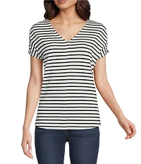 Gibson & Latimer Stripe Print Short Sleeve V-Neck Knit Shirt