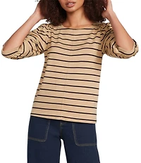 Gibson & Latimer Stripe Print Knit Crew Neck 3/4 Puff Sleeve Tee Shirt