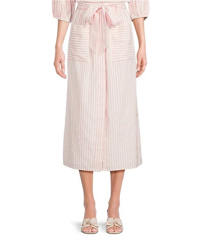 Gibson & Latimer Stripe Seersucker Tie at Waist A-Line Coordinating Midi Skirt