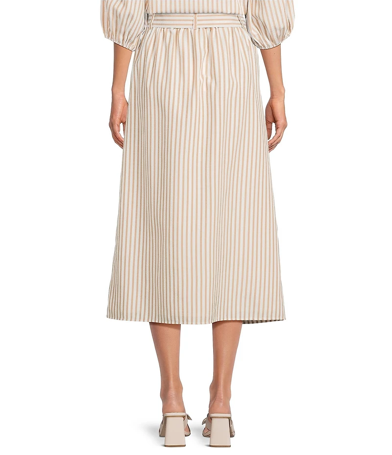 Gibson & Latimer Stripe Seersucker Tie Waist A-Line Coordinating Midi Skirt