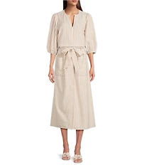 Gibson & Latimer Stripe Seersucker Tie Waist A-Line Coordinating Midi Skirt