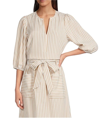 Gibson & Latimer Stripe Seersucker V-Neck 3/4 Sleeve Coordinating Blouse