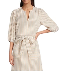 Gibson & Latimer Stripe Seersucker V-Neck 3/4 Sleeve Coordinating Blouse