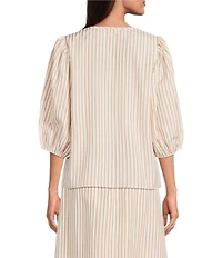 Gibson & Latimer Stripe Seersucker V-Neck 3/4 Sleeve Coordinating Blouse