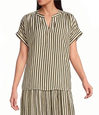 Gibson & Latimer Stripe Split V Neck Short Sleeve Woven Blouse