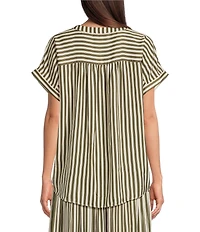 Gibson & Latimer Stripe Split V Neck Short Sleeve Woven Blouse