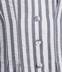 Gibson & Latimer Striped Cotton Collar Short Dolman Sleeve Button Front Ruched Pleated Waist Shirt Midi Dress