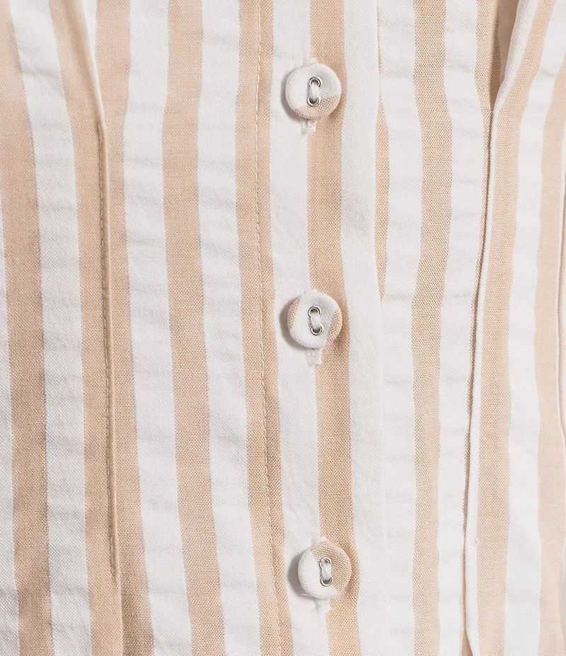 Gibson & Latimer Striped Cotton Collar Short Dolman Sleeve Button Front Ruched Pleated Waist Shirt Midi Dress