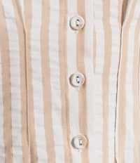 Gibson & Latimer Striped Cotton Collar Short Dolman Sleeve Button Front Ruched Pleated Waist Shirt Midi Dress