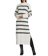 Gibson & Latimer Striped Knit Turtleneck Long Sleeve Shift Sweater Midi Dress
