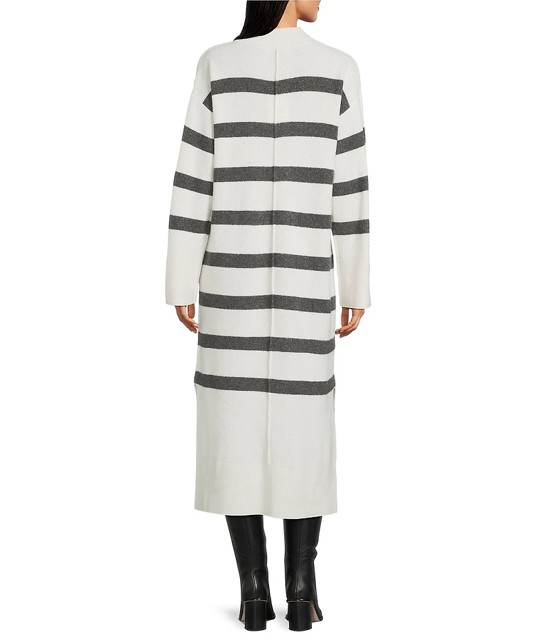 Gibson & Latimer Striped Knit Turtleneck Long Sleeve Shift Sweater Midi Dress