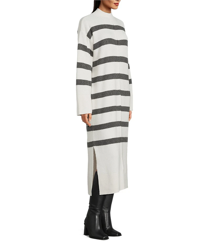 Gibson & Latimer Striped Knit Turtleneck Long Sleeve Shift Sweater Midi Dress