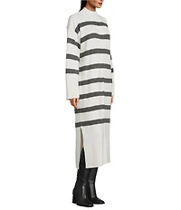 Gibson & Latimer Striped Knit Turtleneck Long Sleeve Shift Sweater Midi Dress