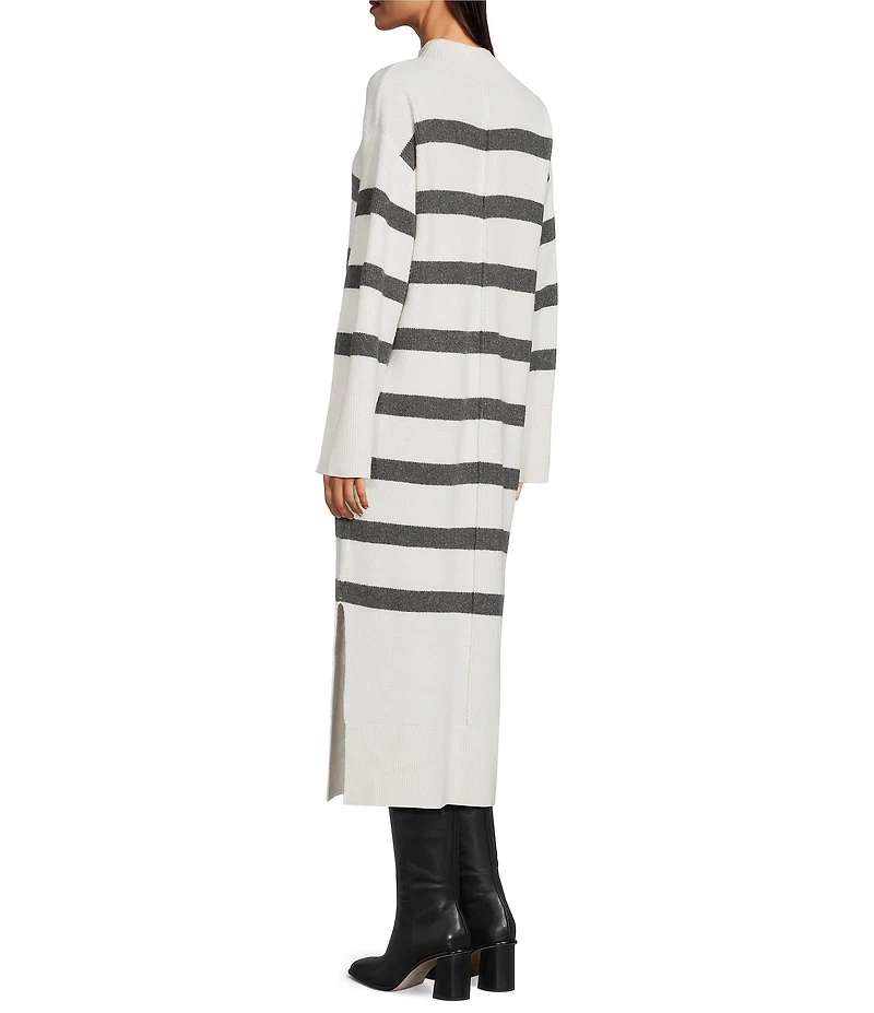 Gibson & Latimer Striped Knit Turtleneck Long Sleeve Shift Sweater Midi Dress