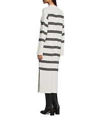 Gibson & Latimer Striped Knit Turtleneck Long Sleeve Shift Sweater Midi Dress