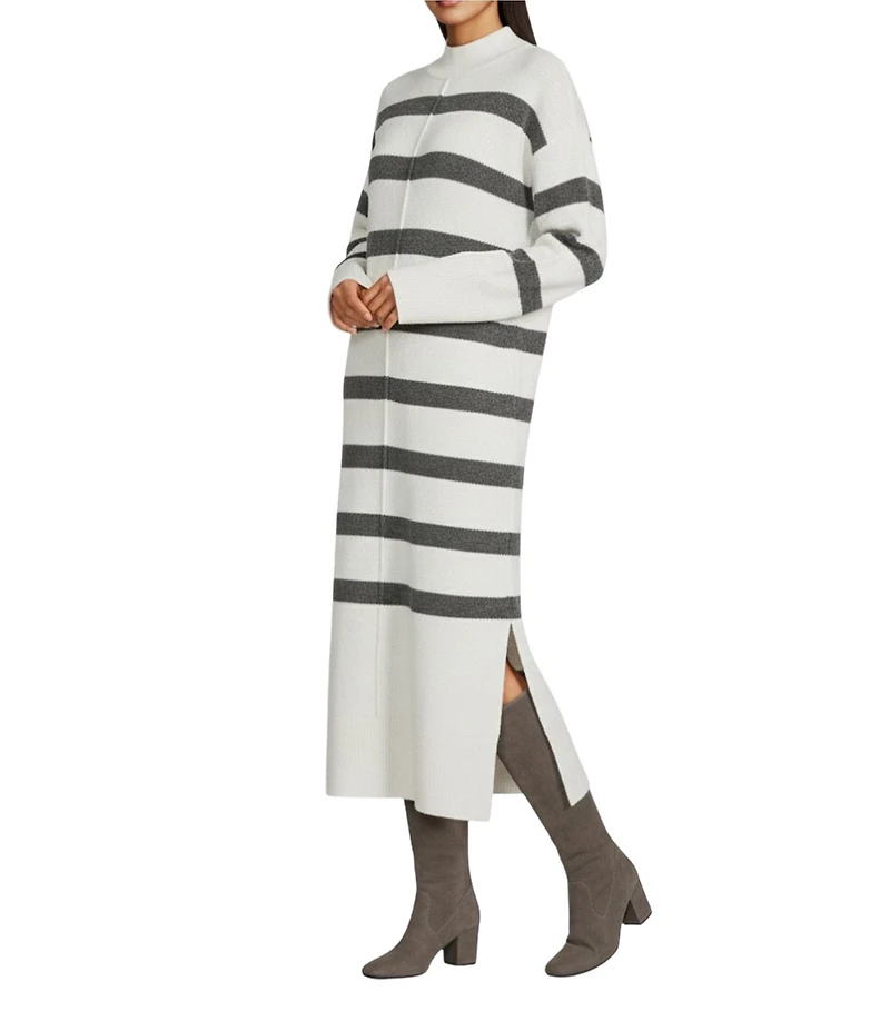 Gibson & Latimer Striped Knit Turtleneck Long Sleeve Shift Sweater Midi Dress