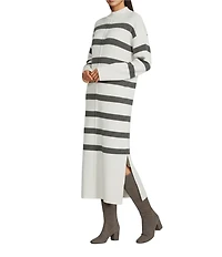 Gibson & Latimer Striped Knit Turtleneck Long Sleeve Shift Sweater Midi Dress