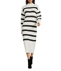 Gibson & Latimer Striped Knit Turtleneck Long Sleeve Shift Sweater Midi Dress