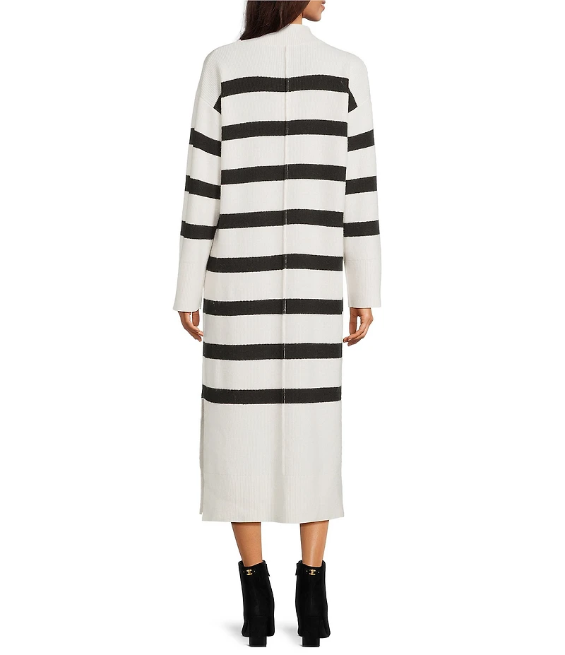 Gibson & Latimer Striped Knit Turtleneck Long Sleeve Shift Sweater Midi Dress