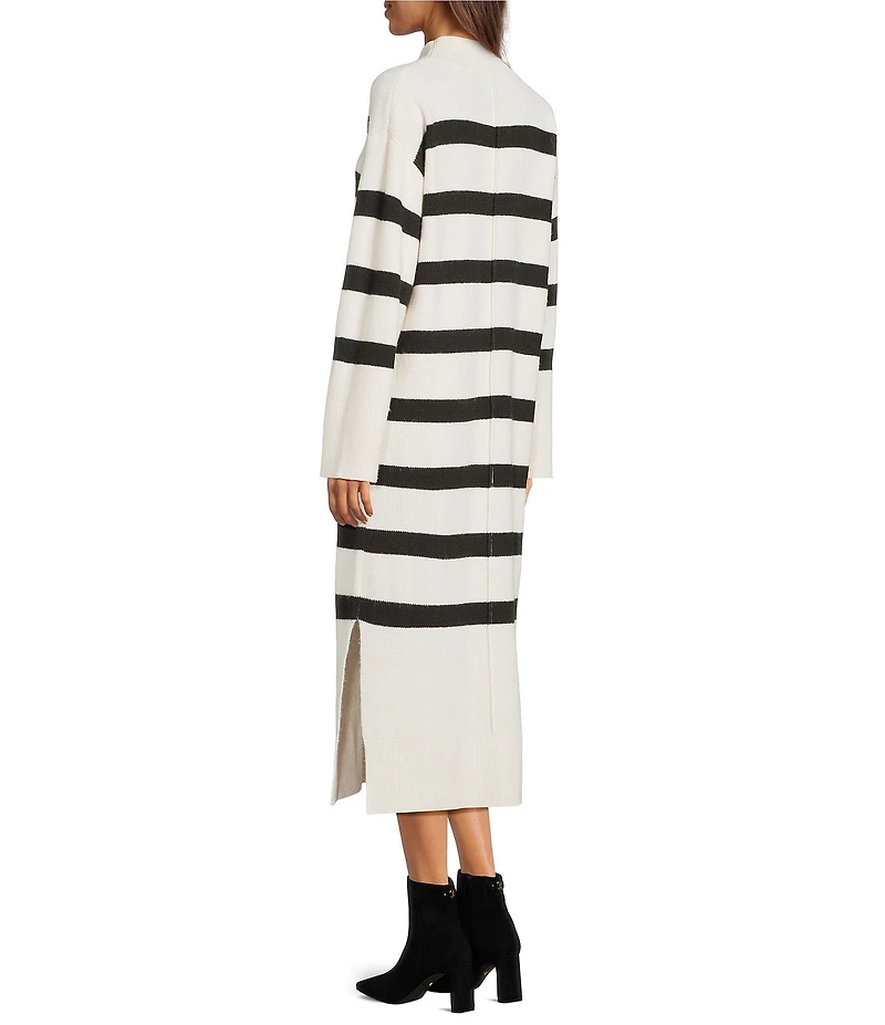 Gibson & Latimer Striped Knit Turtleneck Long Sleeve Shift Sweater Midi Dress
