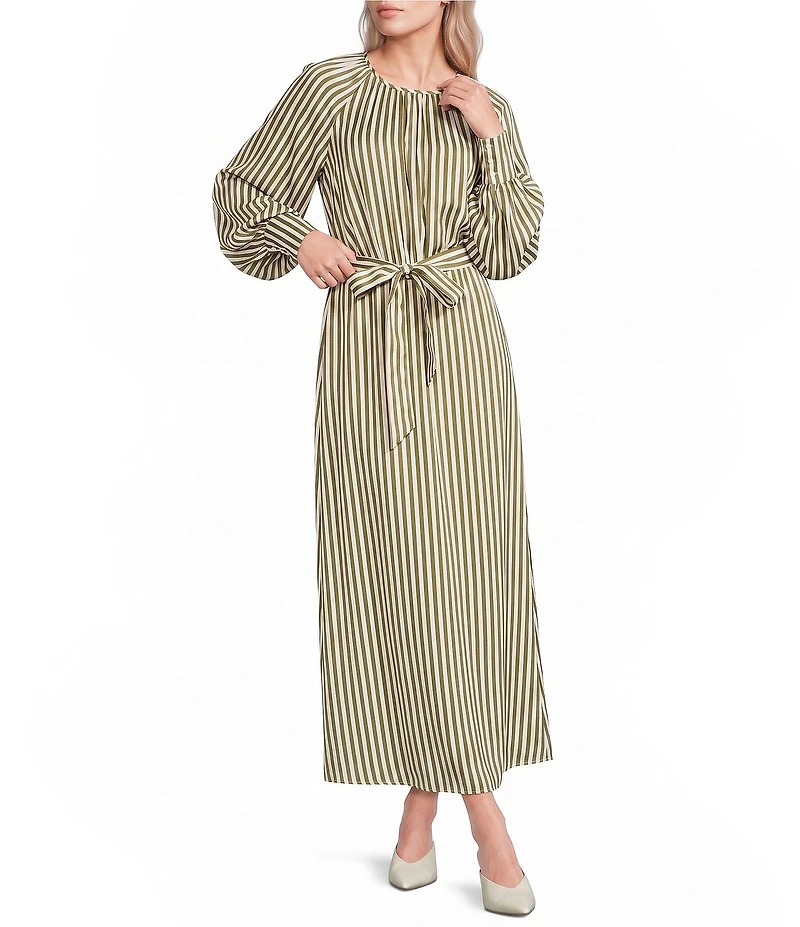 Gibson & Latimer Striped Round Neck Long Sleeve Maxi Dress