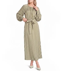Gibson & Latimer Striped Round Neck Long Sleeve Maxi Dress