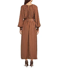 Gibson & Latimer Striped Round Neck Long Sleeve Maxi Dress