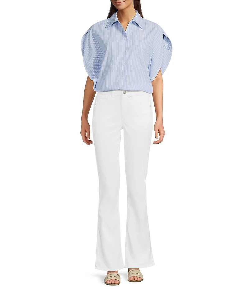 Gibson & Latimer Striped Woven Point Collar Cap Dolman Sleeve Circle Button Front Shirt