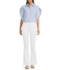 Gibson & Latimer Striped Woven Point Collar Cap Dolman Sleeve Circle Button Front Shirt