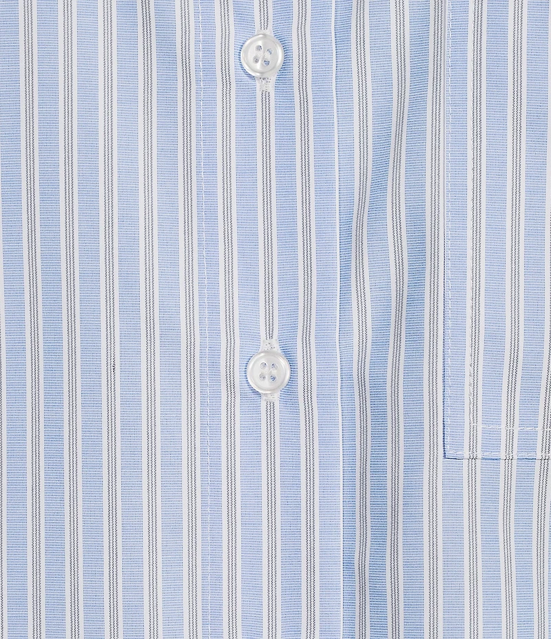 Gibson & Latimer Striped Woven Point Collar Cap Dolman Sleeve Circle Button Front Shirt