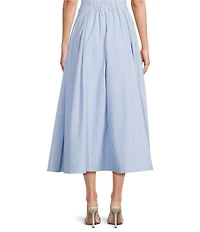 Gibson & Latimer Striped Woven Poplin High Rise Pleated A-Line Flounce Coordinating Midi Skirt