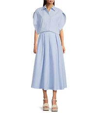 Gibson & Latimer Striped Woven Poplin High Rise Pleated A-Line Flounce Coordinating Midi Skirt