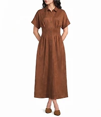 Gibson & Latimer Suede Collar Neck Short Sleeve Dress