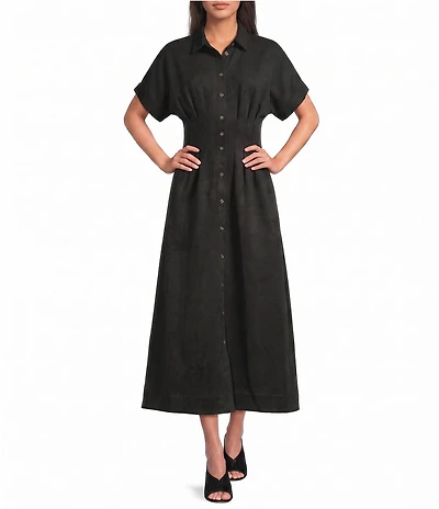 Gibson & Latimer Suede Collar Neck Short Sleeve Dress
